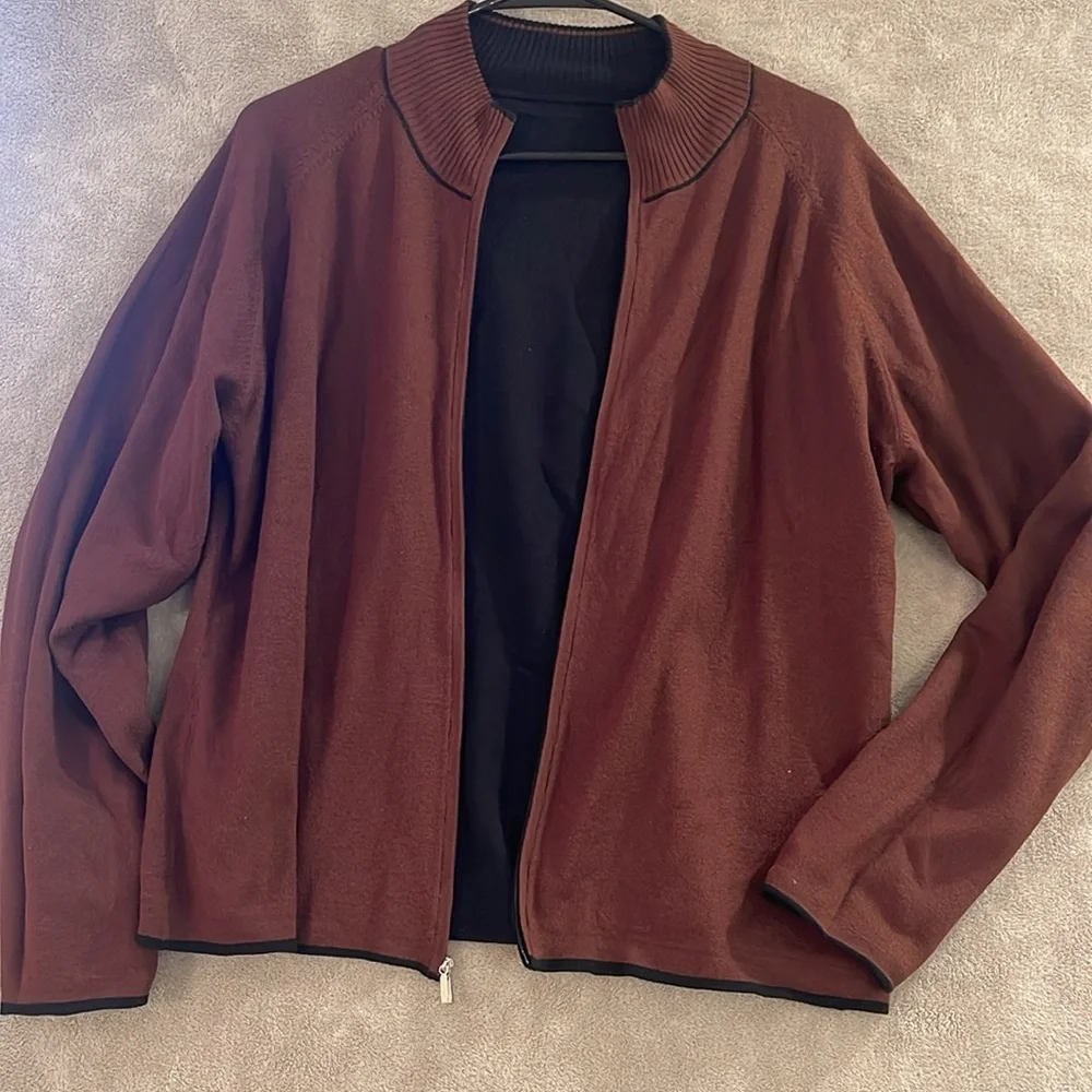 Barry Bricken reversible full zip Cardigan Men’s XL  SILK blend Black &‎ Brown